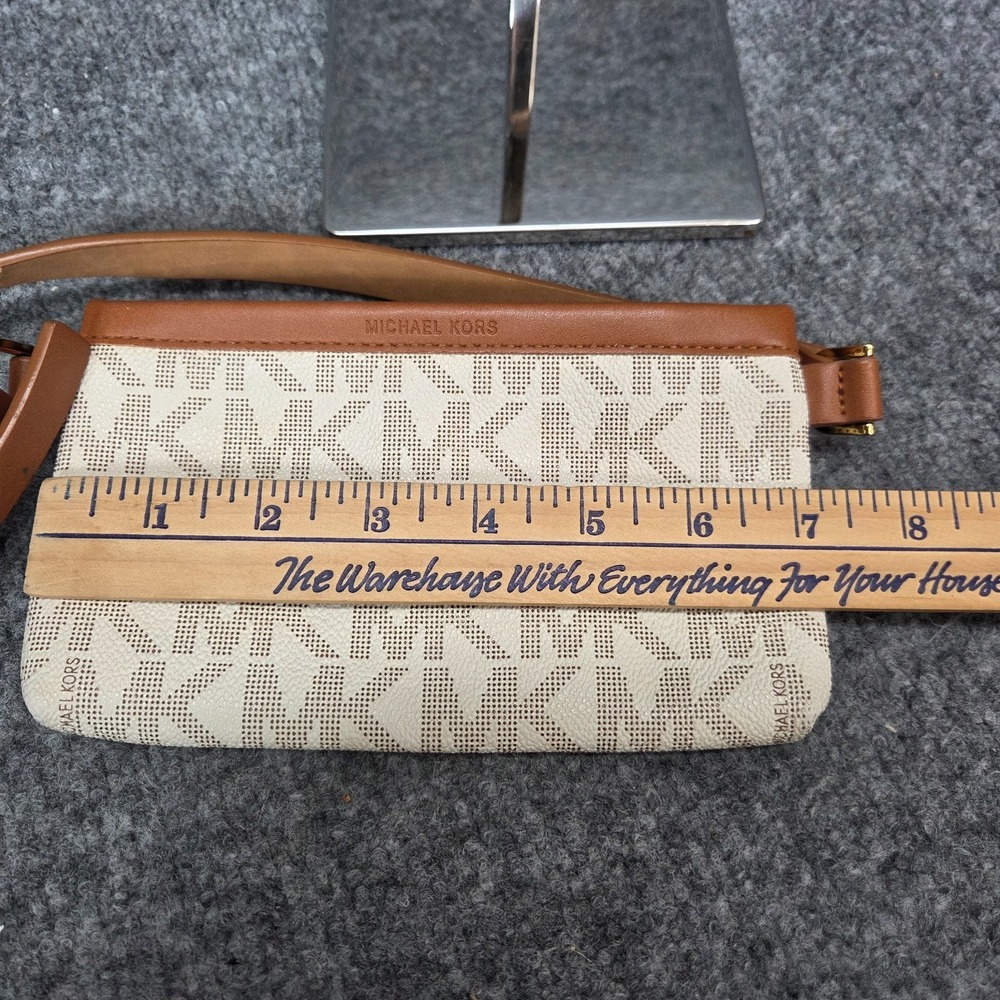 Michael Kors Brown Off White Genuine Leather Signature Logo Belt Bag Fanny Pack - Picture 11 of 16